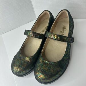Alegria Iridescent Snakeskin Print Soft Leather Mary Jane Shoes
